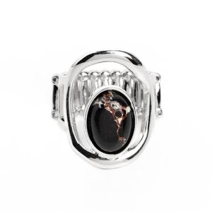 Elegant Silver and Black Stone Ring Marble Masterpiece Unique Fashion Jewelry